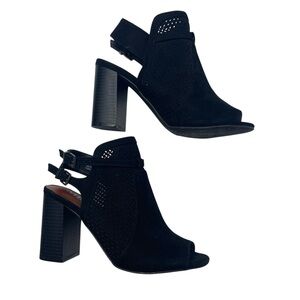 Mia Black Suede Peep Toe Mules Size 6